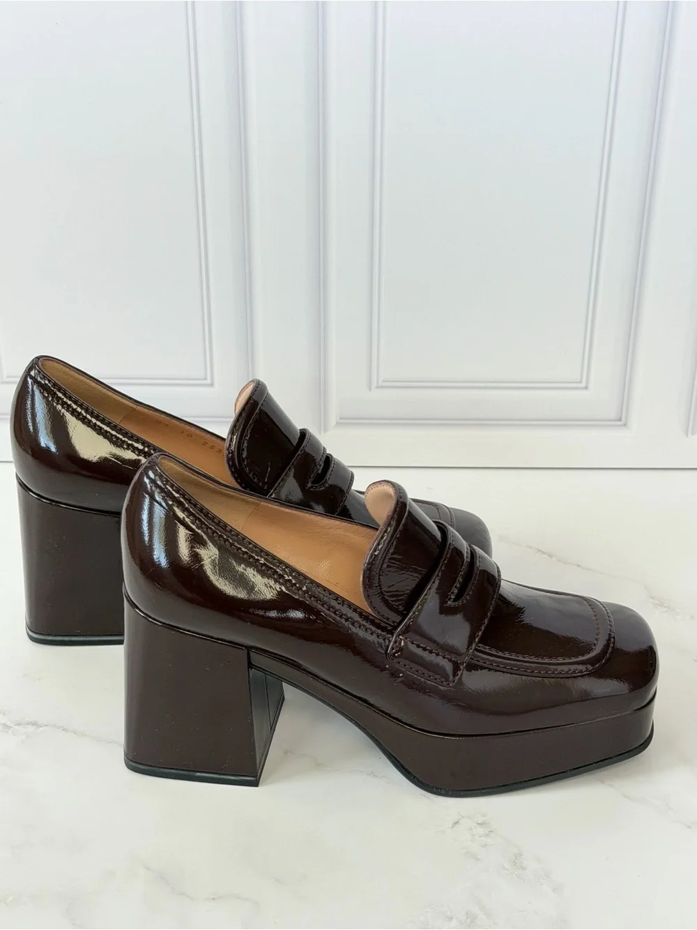 Gianvito Rossi Dark Brown Patent Leather Platform Loafers